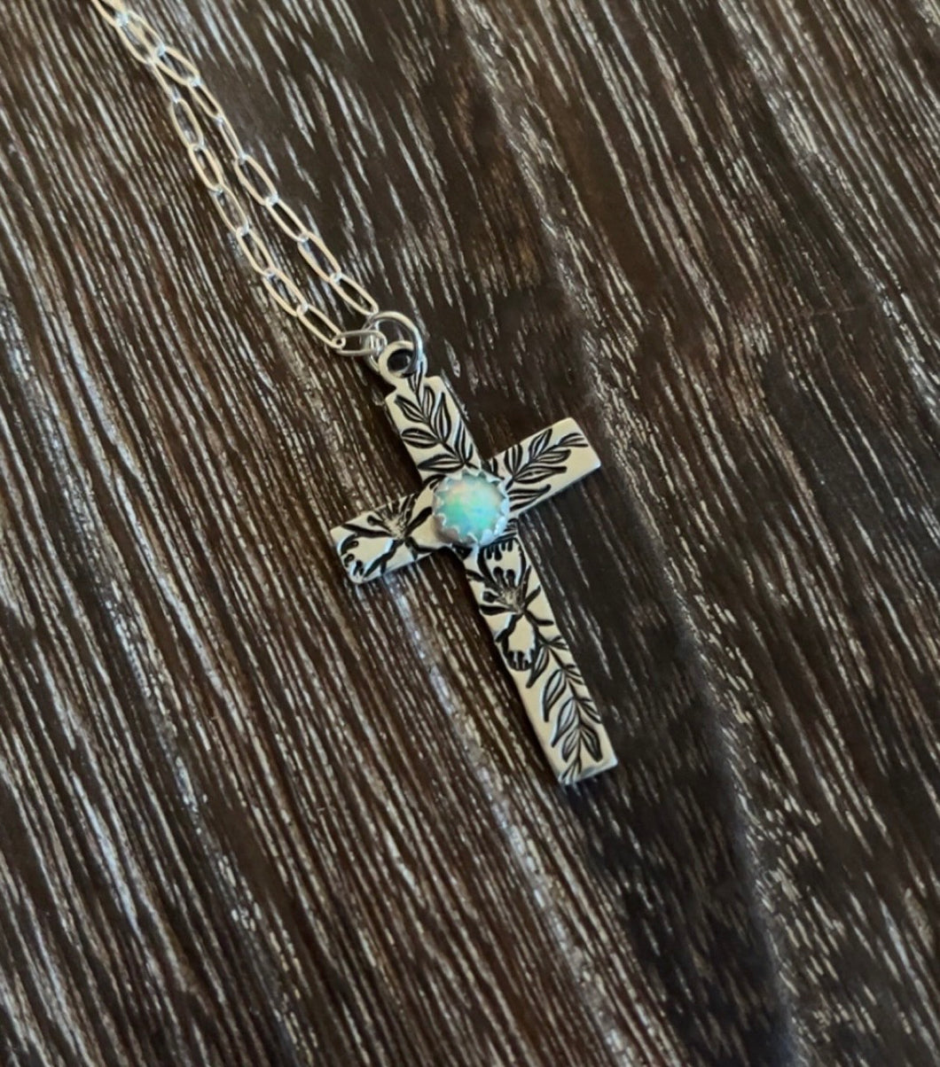 Cross Necklace- Teal Opal